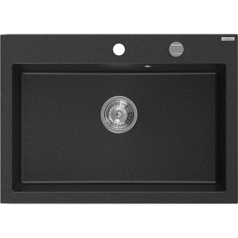 Mexen Elix granitový dřez 1-komorový 700 x 500 mm, černý/stříbrný metalik, sifon chrom - 6526701005-73