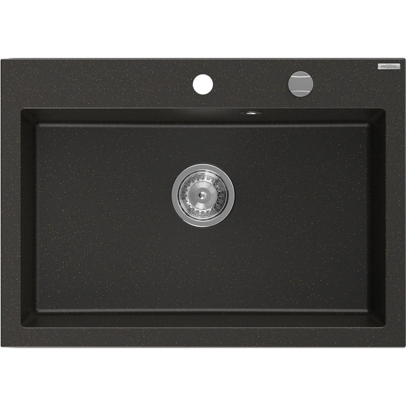 Mexen Elix granitový dřez 1-komorový 700 x 500 mm, černý/zlatý metalický, sifon chrom - 6526701005-75