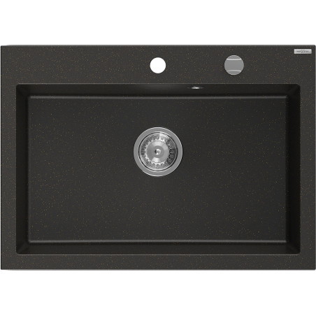 Mexen Elix granitový dřez 1-komorový 700 x 500 mm, černý/zlatý metalik, sifon chrom - 6526701005-75