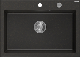 Mexen Elix granitový dřez 1-komorový 700 x 500 mm, černý/zlatý metalický, sifon chrom - 6526701005-75