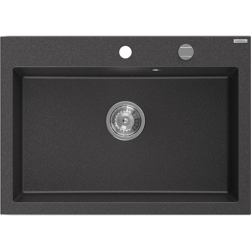 Mexen Elix granitový dřez 1-komorový 700 x 500 mm, černý skvrnitý, sifon chrom - 6526701005-76