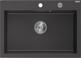 Mexen Elix granitový dřez 1-komorový 700 x 500 mm, černý skvrnitý, sifon chrom - 6526701005-76
