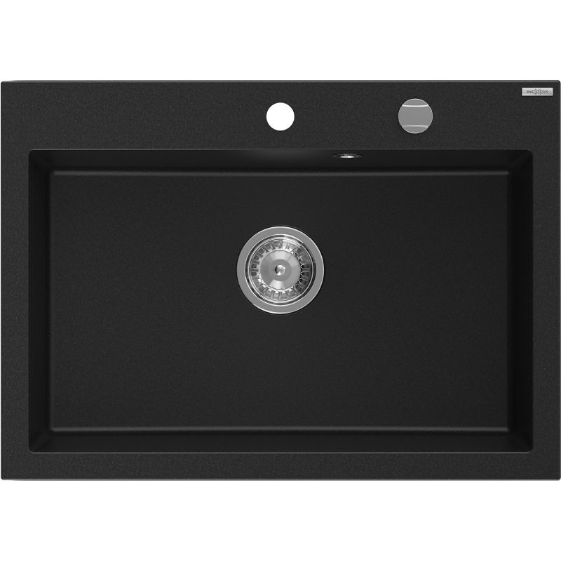 Mexen Elix granitový dřez 1-komorový 700 x 500 mm, černý, sifon chrom - 6526701005-77