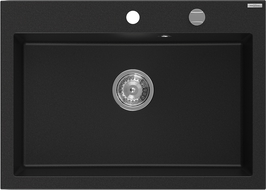 Mexen Elix granitový dřez 1-komorový 700 x 500 mm, černý, sifon chrom - 6526701005-77