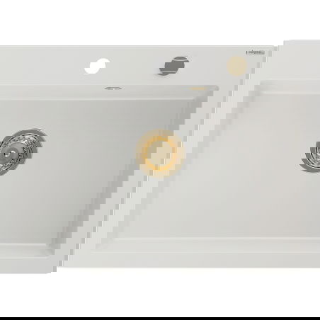 Mexen Elix granitový dřez 1-komorový 700 x 500 mm, bílý, zlatý sifon - 6526701005-20-G