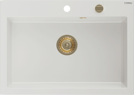 Mexen Elix granitový dřez 1-komorový 700 x 500 mm, bílý, zlatý sifon - 6526701005-20-G