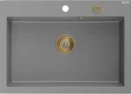 Mexen Elix granitový dřez 1-komorový 700 x 500 mm, šedý, sifon zlatý - 6526701005-71-G