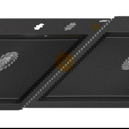 Mexen Elix granitový dřez 1-komorový 700 x 500 mm, černý/stříbrný metalický, sifon zlatý - 6526701005-73-G