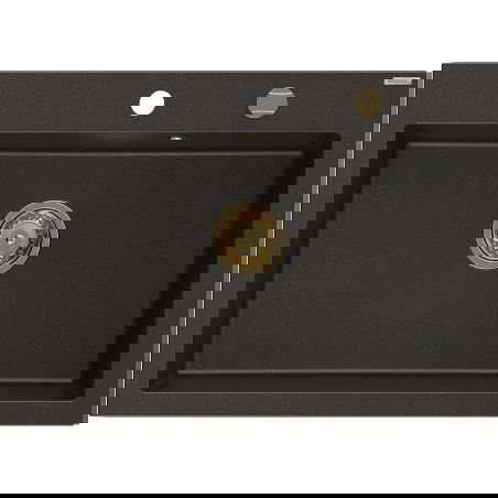 Mexen Elix granitový dřez 1-komorový 700 x 500 mm, černý/zlatý metalík, sifon zlatý - 6526701005-75-G