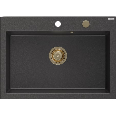 Mexen Elix granitový dřez 1-komorový 700 x 500 mm, černý tečkovaný, zlatý sifon - 6526701005-76-G