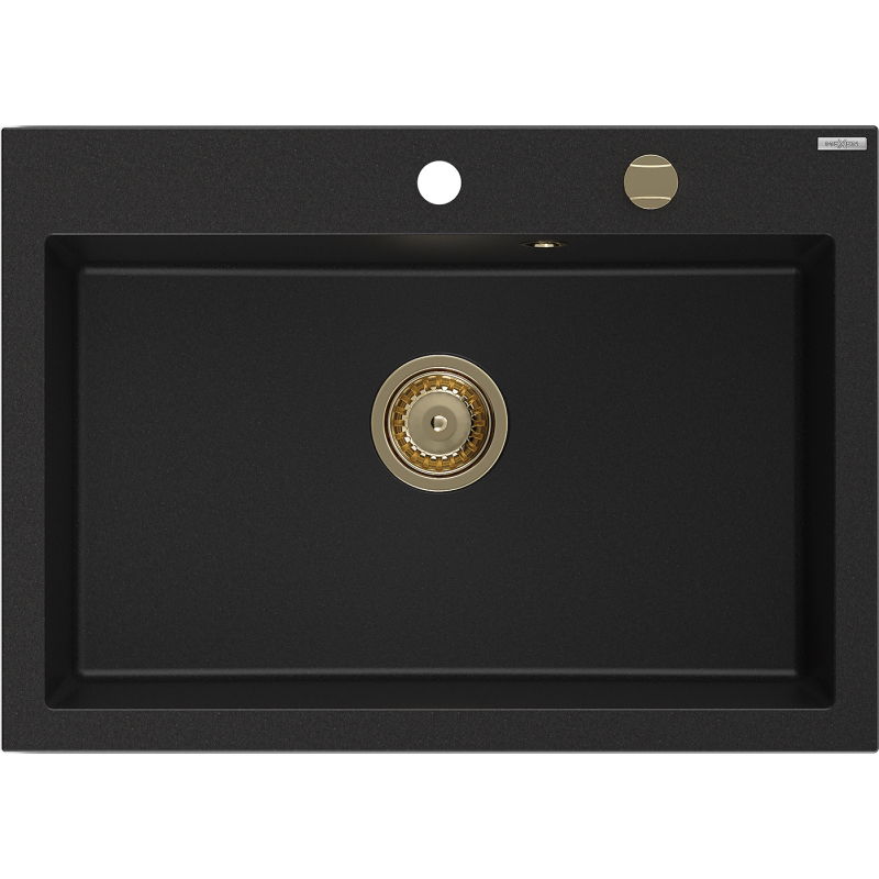 Mexen Elix dřez žulový 1-komorový 700 x 500 mm, černý, sifon zlatý - 6526701005-77-G