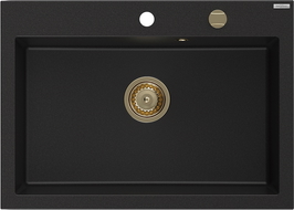 Mexen Elix dřez žulový 1-komorový 700 x 500 mm, černý, sifon zlatý - 6526701005-77-G