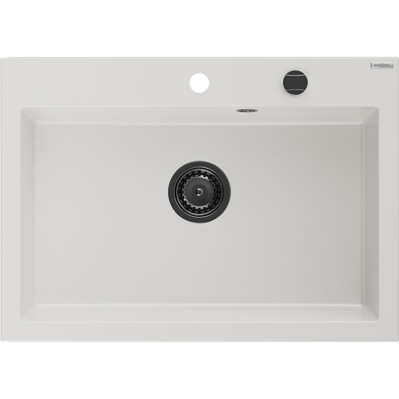 Mexen Elix granitový dřez 1-komorový 700 x 500 mm, bílý, černý sifon - 6526701005-20-B