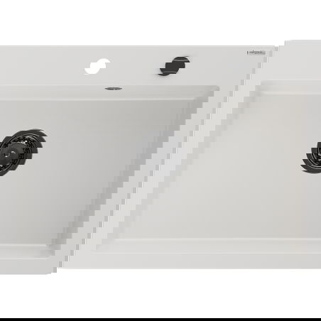 Mexen Elix granitový dřez 1-komorový 700 x 500 mm, bílý, černý sifon - 6526701005-20-B