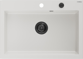 Mexen Elix granitový dřez 1-komorový 700 x 500 mm, bílý, černý sifon - 6526701005-20-B