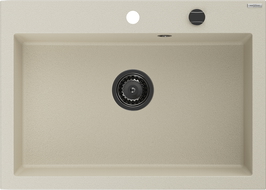Mexen Elix granitový dřez 1-komorový 700 x 500 mm, béžový, černý sifon - 6526701005-69-B