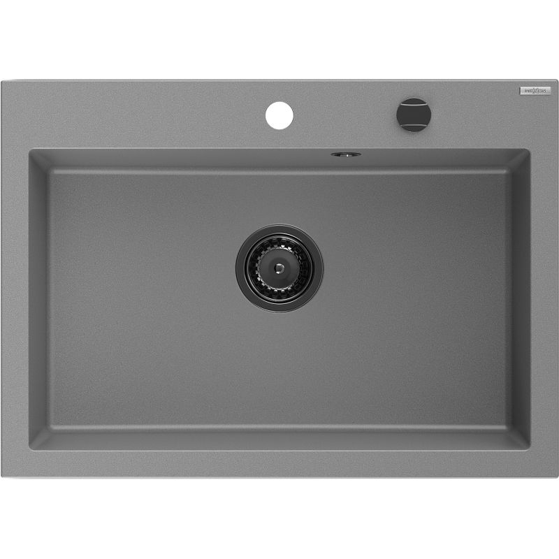Mexen Elix granitový dřez 1-komorový 700 x 500 mm, šedý, černý sifon - 6526701005-71-B