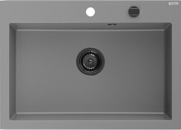 Mexen Elix granitový dřez 1-komorový 700 x 500 mm, šedý, černý sifon - 6526701005-71-B