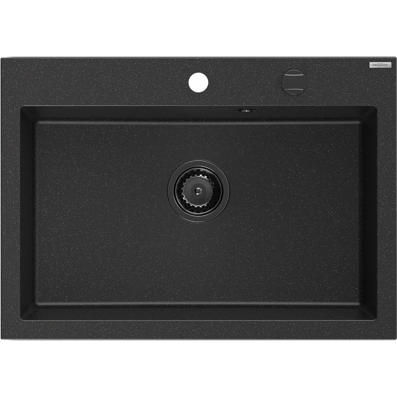 Mexen Elix granitový dřez 1-komorový 700 x 500 mm, černý/stříbrný metalík, černý sifon - 6526701005-73-B
