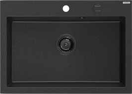 Mexen Elix granitový dřez 1-komorový 700 x 500 mm, černý/stříbrný metalík, černý sifon - 6526701005-73-B