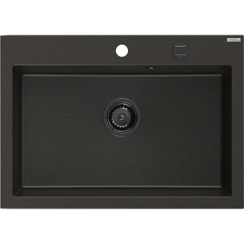 Mexen Elix granitový dřez jednokomorový 700 x 500 mm, černý/zlatý metalický, černý sifon - 6526701005-75-B