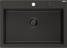 Mexen Elix granitový dřez jednokomorový 700 x 500 mm, černý/zlatý metalický, černý sifon - 6526701005-75-B