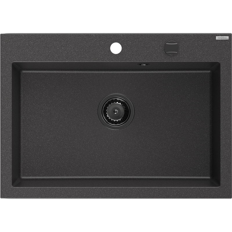 Mexen Elix granitový dřez s jednou komorou 700 x 500 mm, černý s tečkami, černý sifon - 6526701005-76-B