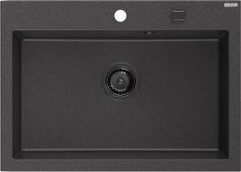 Mexen Elix granitový dřez s jednou komorou 700 x 500 mm, černý s tečkami, černý sifon - 6526701005-76-B