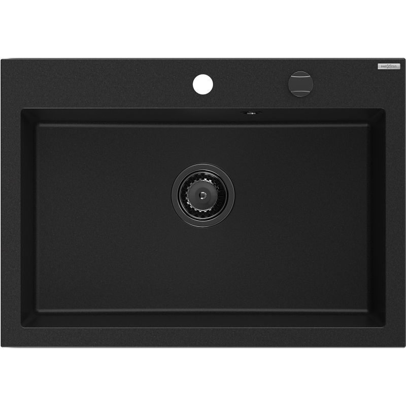 Mexen Elix granitový dřez 1-komorový 700 x 500 mm, černý, černý sifon - 6526701005-77-B