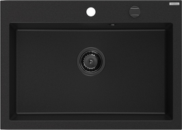 Mexen Elix granitový dřez 1-komorový 700 x 500 mm, černý, černý sifon - 6526701005-77-B