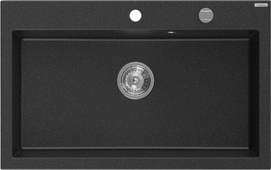 Mexen Elix granitový dřez s jednou komorou 800 x 500 mm, černý/stříbrný metalický, sifon chrom - 6527801005-73