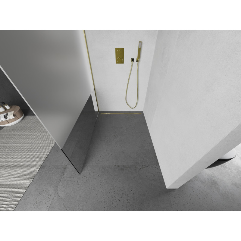 Mexen Kioto sprchová stěna Walk-in 130 x 200 cm, transparentní/matná 8 mm, zlatá - 800-130-101-50-35