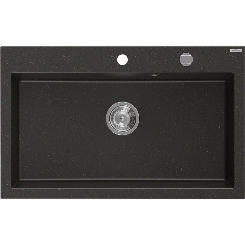Mexen Elix granitový dřez 1-komorový 800 x 500 mm, černý/zlatý metalik, sifon chrom - 6527801005-75