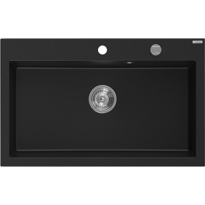 Mexen Elix granitový dřez s jednou komorou 800 x 500 mm, černý, sifon chrom - 6527801005-77