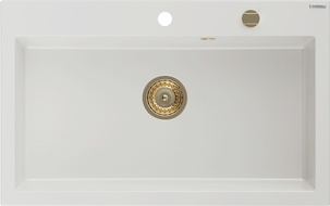 Mexen Elix granitový dřez 1-komorový 800 x 500 mm, bílý, zlatý sifon - 6527801005-20-G