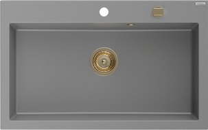 Mexen Elix granitový dřez 1-komorový 800 x 500 mm, šedý, zlatý sifon - 6527801005-71-G