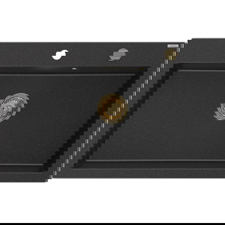 Mexen Elix granitový dřez s jednou komorou 800 x 500 mm, černý/stříbrný metalický, sifon zlatý - 6527801005-73-G