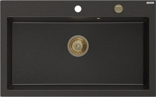 Mexen Elix granitový dřez 1-komorový 800 x 500 mm, černý/zlatý metalik, sifon zlatý - 6527801005-75-G