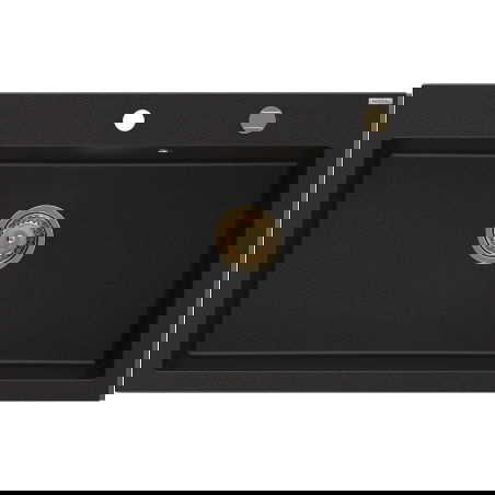 Mexen Elix granitový dřez 1-komorový 800 x 500 mm, černý, zlatý sifon - 6527801005-77-G