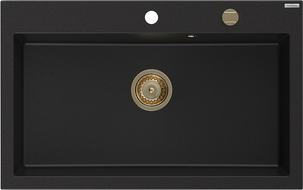 Mexen Elix granitový dřez 1-komorový 800 x 500 mm, černý, zlatý sifon - 6527801005-77-G