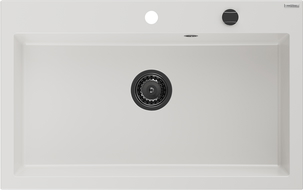 Mexen Elix granitový dřez s jednou komorou 800 x 500 mm, bílý, černý sifon - 6527801005-20-B