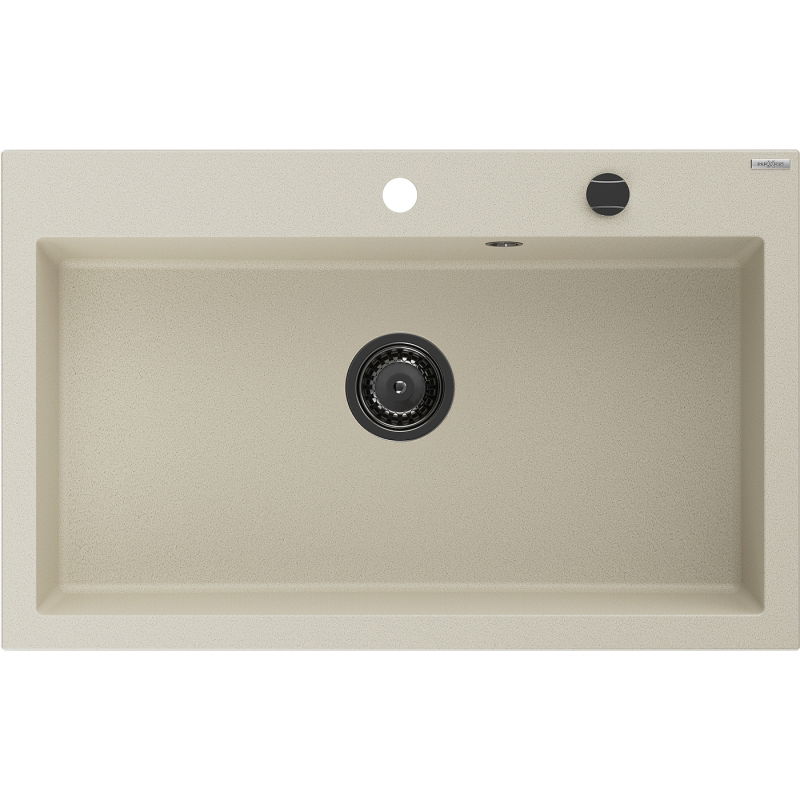 Mexen Elix granitový dřez s 1 komorou 800 x 500 mm, béžový, černý sifon - 6527801005-69-B
