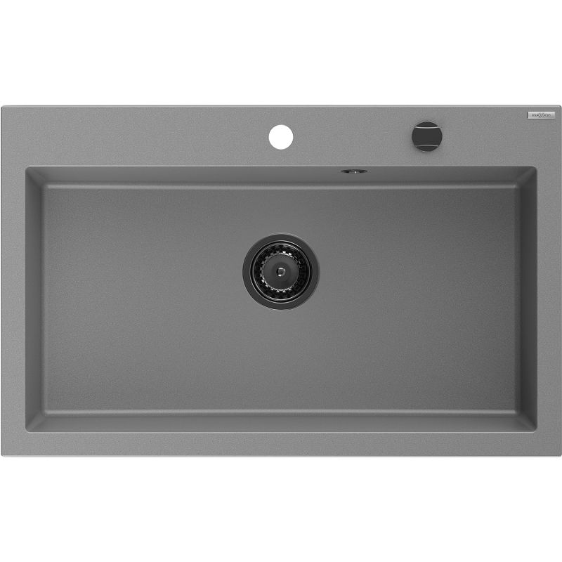 Mexen Elix granitový dřez 1-komorový 800 x 500 mm, šedý, černý sifon - 6527801005-71-B