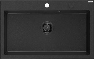 Mexen Elix granitový dřez s 1 komorou 800 x 500 mm, černý/stříbrný metalík, černý sifon - 6527801005-73-B