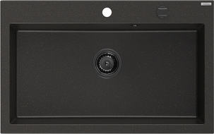 Mexen Elix granitový dřez 1-komorový 800 x 500 mm, černý/zlatý metalický, černý sifon - 6527801005-75-B