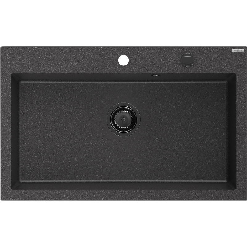 Mexen Elix granitový dřez 1-komorový 800 x 500 mm, černý kropenatý, černý sifon - 6527801005-76-B