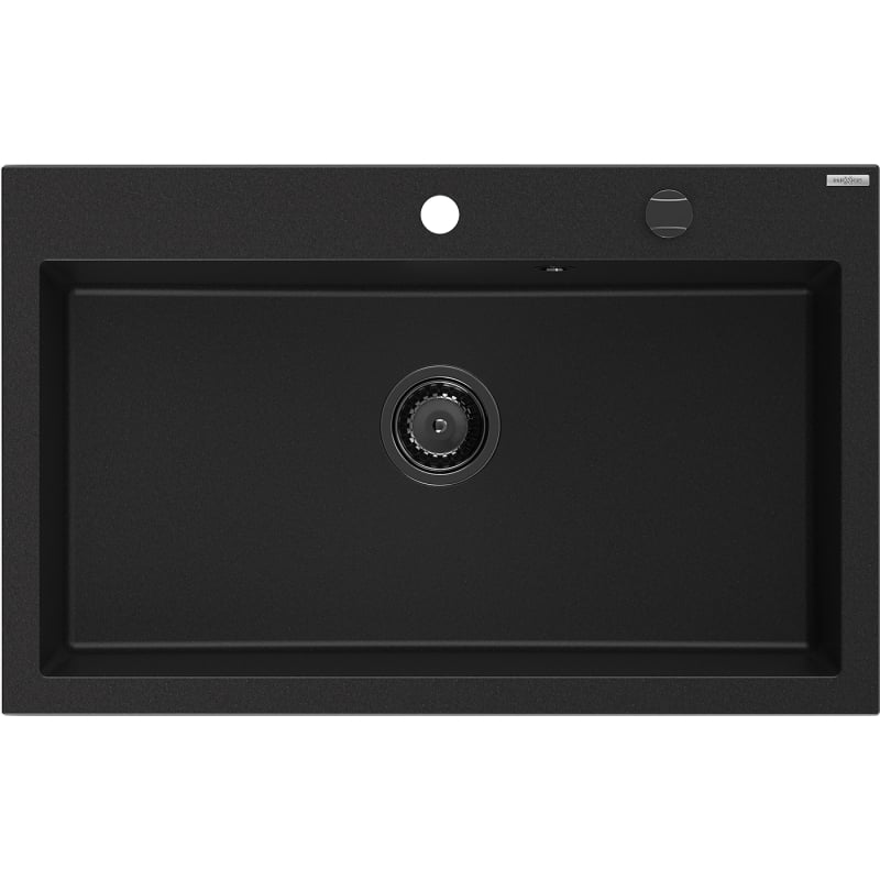 Mexen Elix granitový kuchyňský dřez 1-komorový 800 x 500 mm, černý, sifon zlatý - 6527801005-77-B