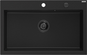 Mexen Elix granitový kuchyňský dřez 1-komorový 800 x 500 mm, černý, sifon zlatý - 6527801005-77-B