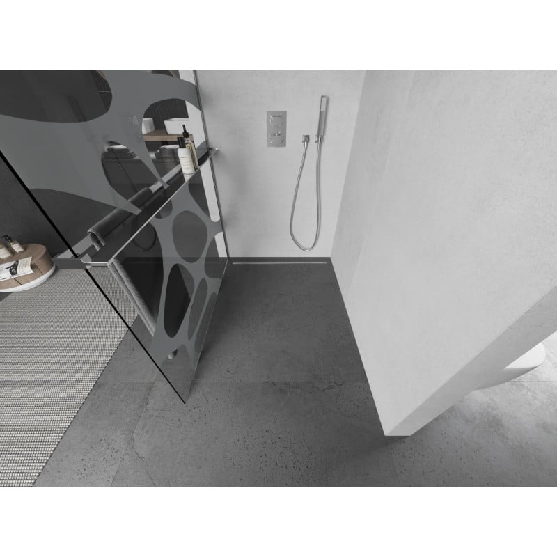 Mexen Kioto+ sprchová stěna s policí Walk-in 70 x 200 cm, bílá vlna, chrom - 800-070-121-01-97