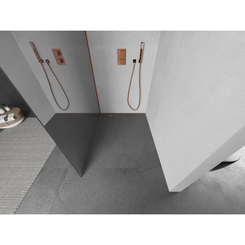Mexen Kioto sprchová zástěna Walk-in 130 x 200 cm, zrcadlo 8 mm, růžové zlato - 800-130-101-60-50